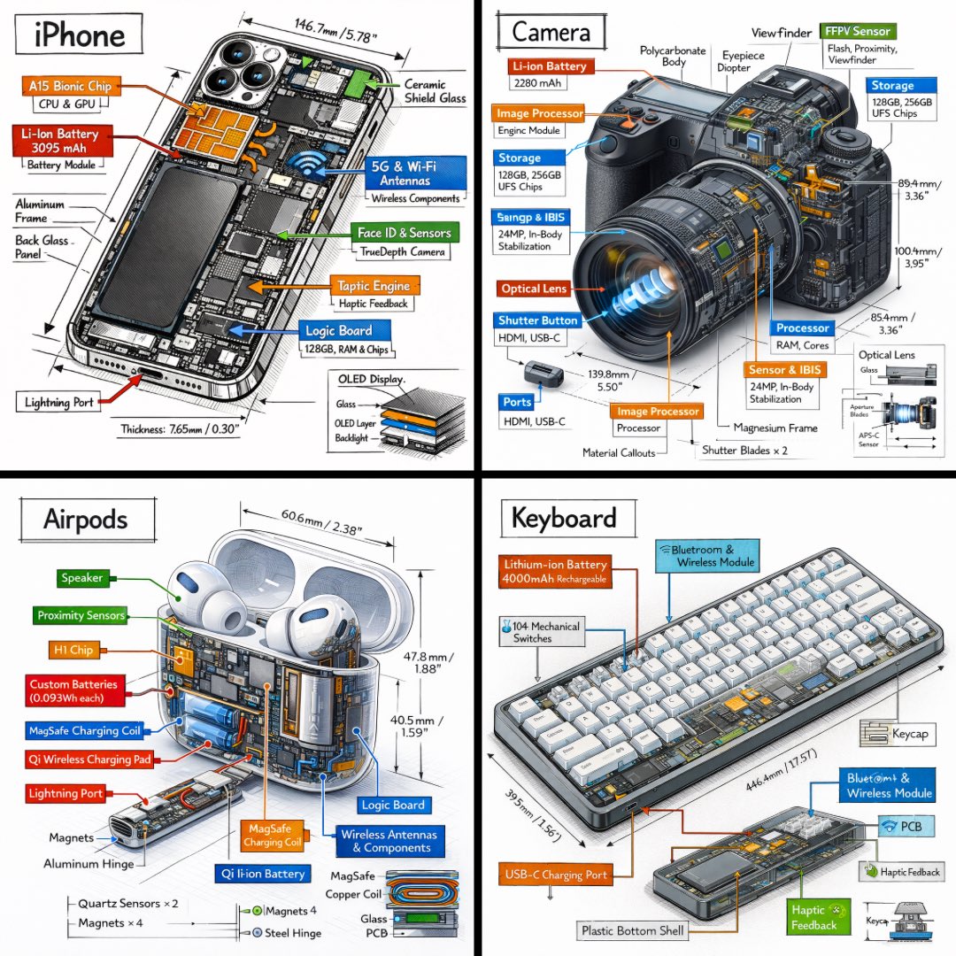 Create a technical infographic of [OBJECT] with a 45-degree isometric 3D perspective showing the