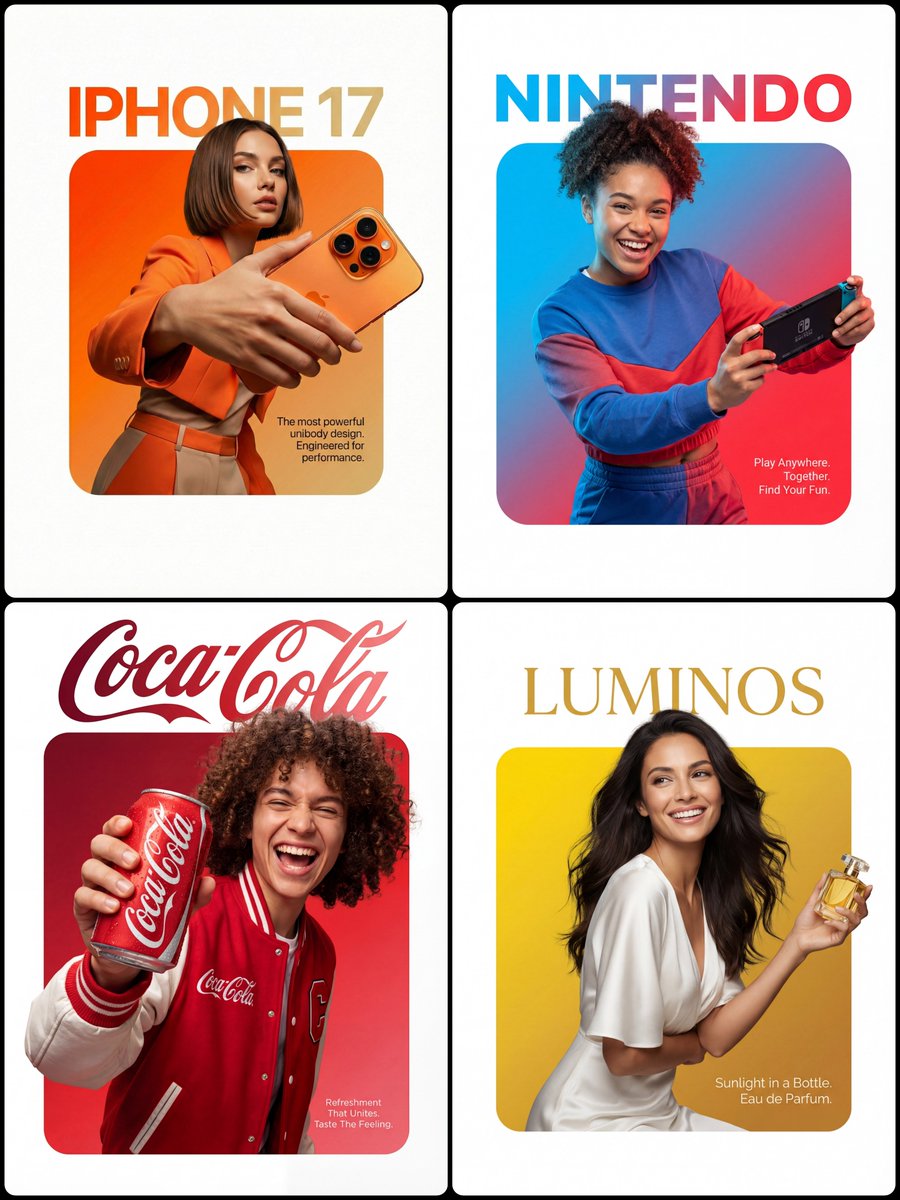 A professional high-end graphic design advertisement composition on a pure solid white canvas. C