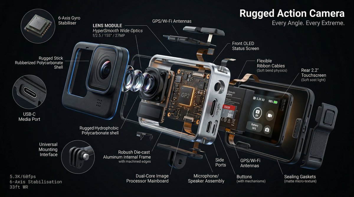 Hyperrealistic 3D radial exploded view of [PRODUCT] [NUMBER] components bursting outward from a  4
